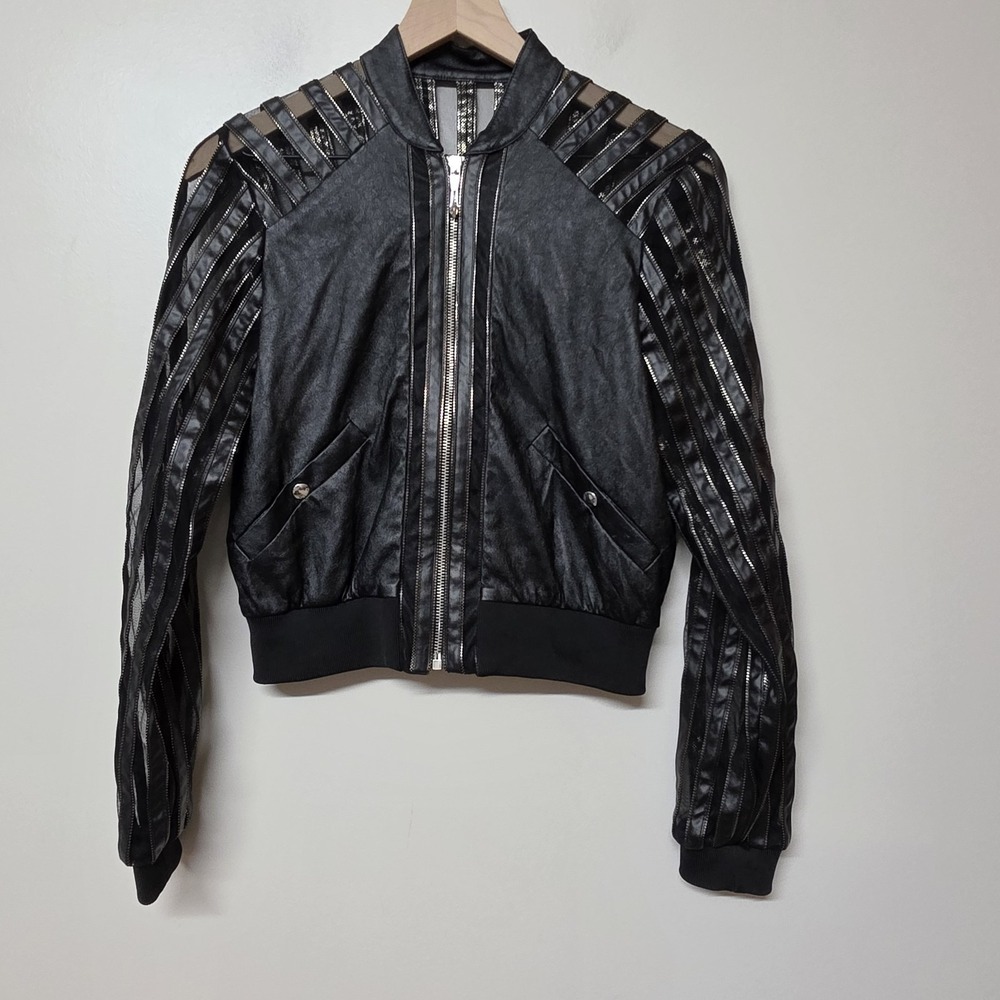 Just Cavalli Jacket Womens IT 42 US 6 Black Mesh Rhinestone Bomber Made Italy